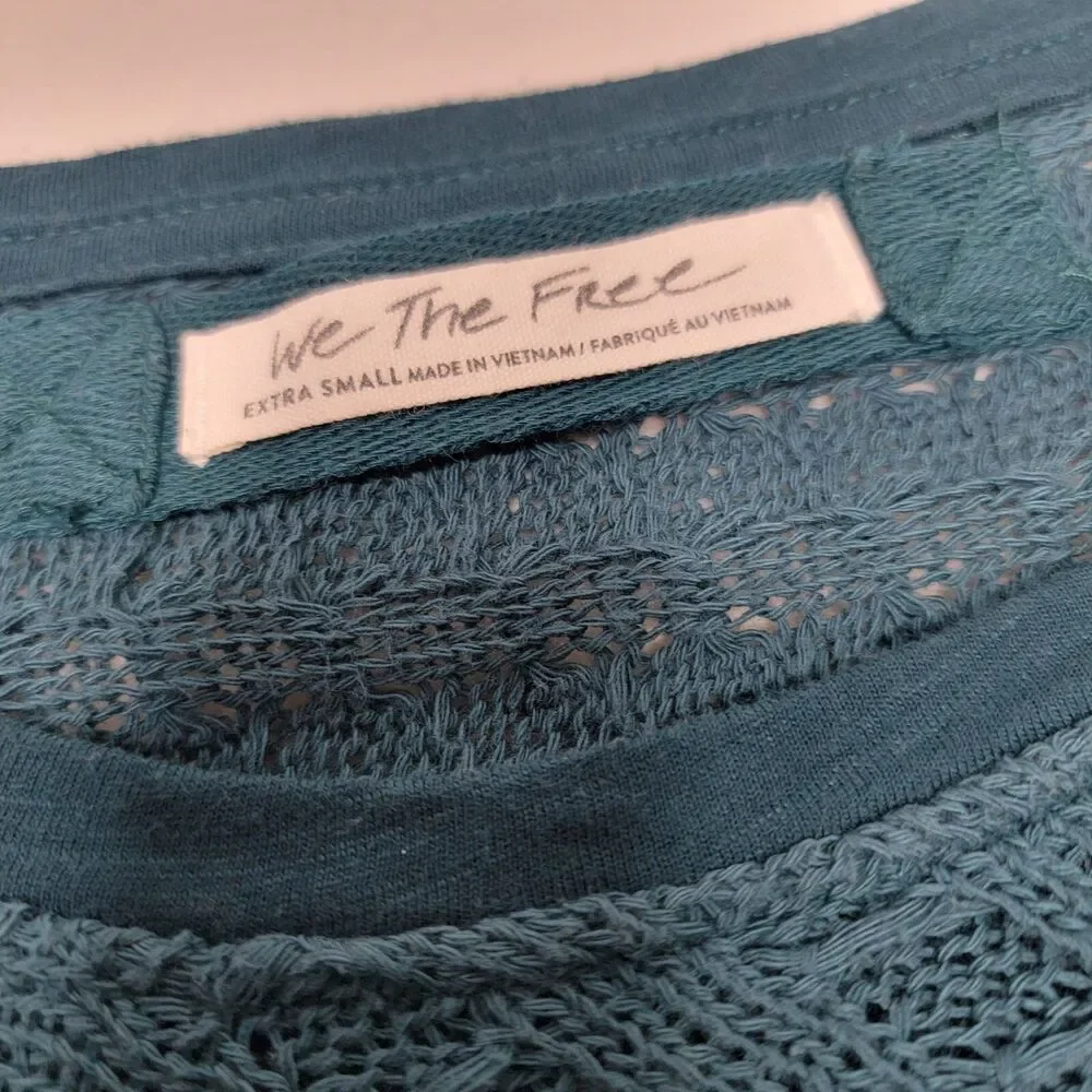 Free People We The Free Thien's Hacci Long Sleeve Sweater Teal Green Knit Y2K XS